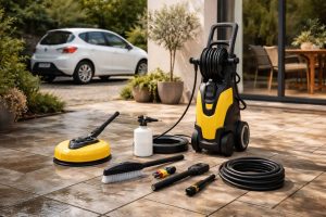 Hidrolimpiadora a presión: cómo elegir potencia, caudal y accesorios para terrazas, coche y fachada
